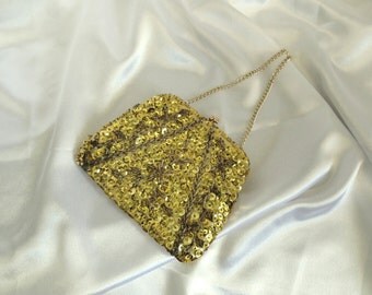 SALE 20. DOLLARS, Beautiful gold sequined and beaded clutch with chain ...