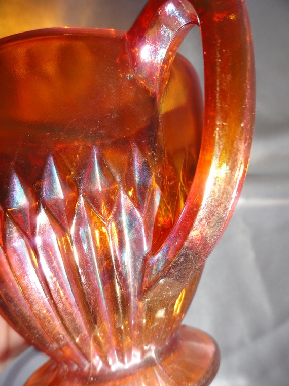 Vintage orange colored depression glass 2 cups one sugar