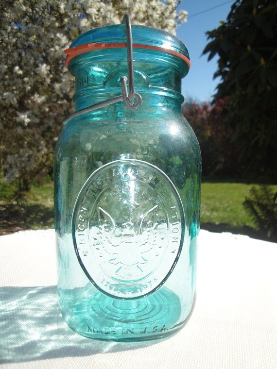 Vintage Bicentennial Blue Mason Jar By Ball   Il 570xN.328828976 