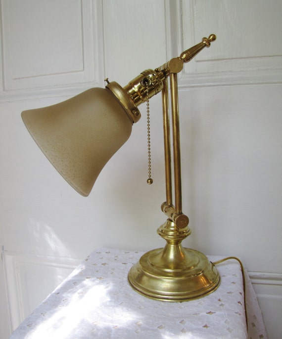 Antique Brass Lamp Solid Brass Adjustable Arm by BellaVitaVintage