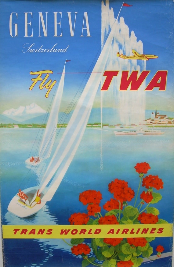 Original Vintage Twa Travel Poster For Geneva