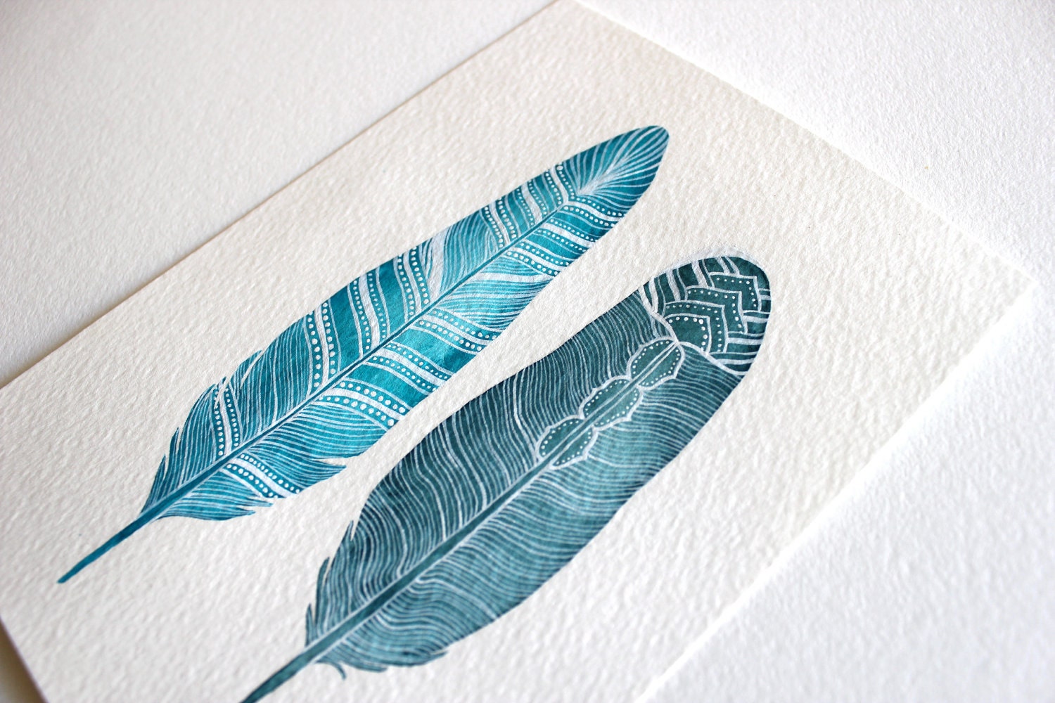Watercolor Painting Feather Archival Print Black by RiverLuna