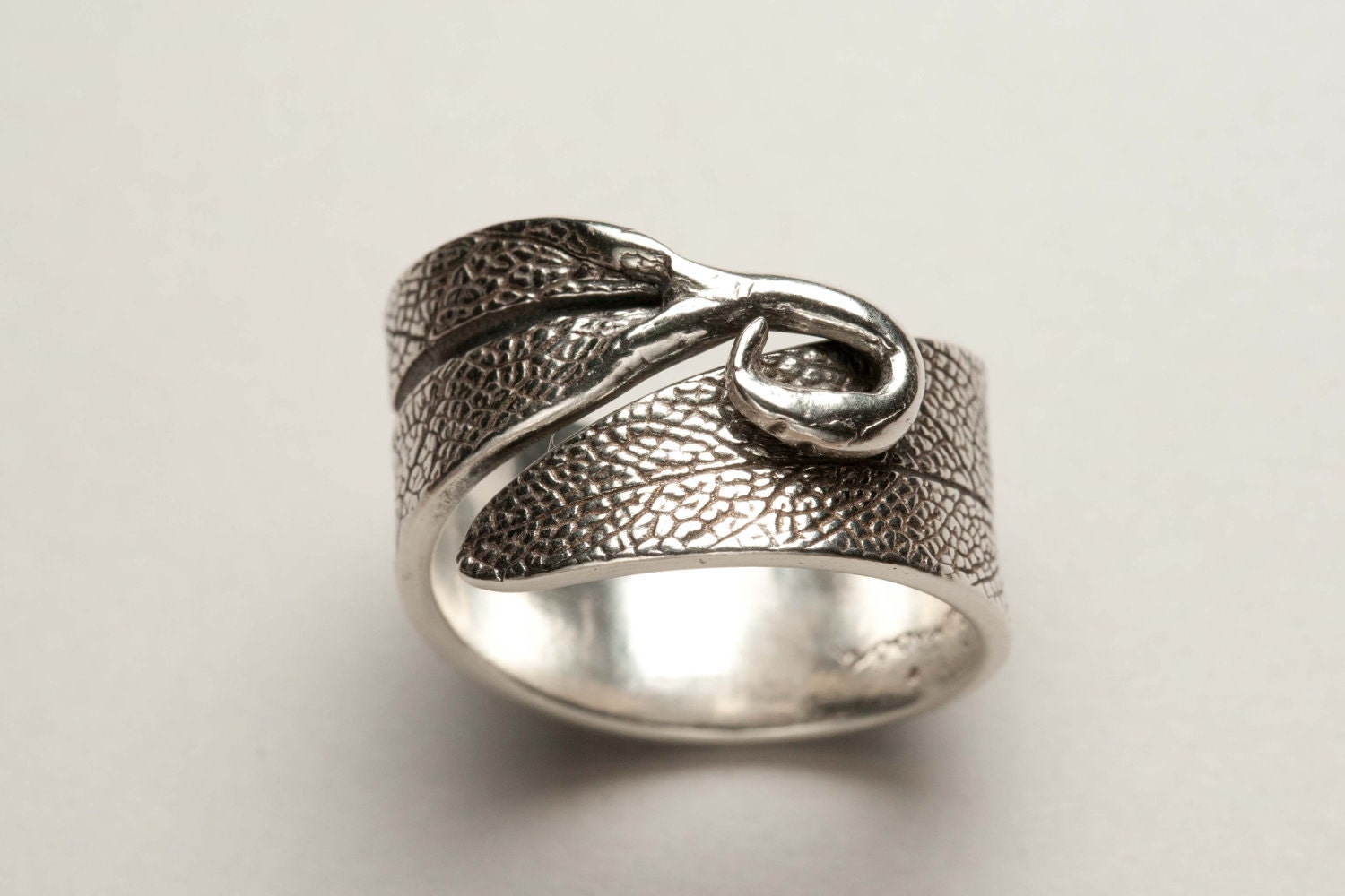 Silver Metal Clay Adjustable Ring with Textured Sage by UMIUTI