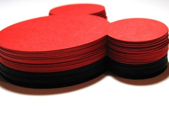 25 pack- 3" RED or BLACK Mickey Mouse ear die cuts- Choose your color -DIY tags, favor tags, wish tags, labels