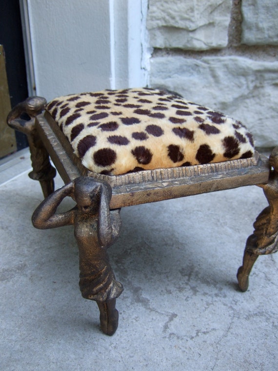 Opulent Vintage Art Deco Animal Print Foot Stool c 1940