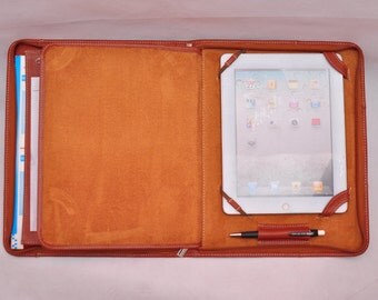 Top grain Multi-functional leather iPad case as your iPad portfolio for your iPad 1 or iPad 2 in brown