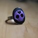 Purple On Black Heart Skull Cameo Ring (Adjustable)