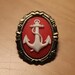 White On Red Anchor Silhouette Cameo Mini Gold-Tone Brooch