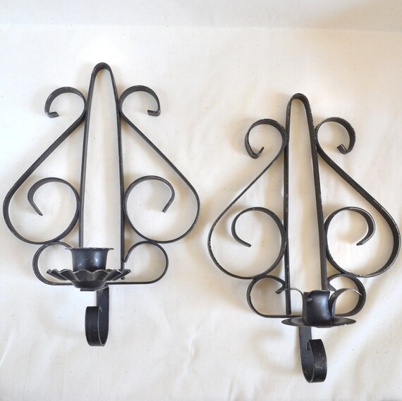 Wrought Iron Vintage Sconce Wall Hanging. Black by ThePaisleyWhale