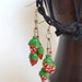 Vintage Wooden Strawberry Summer Earrings EarWire Hooks Dangle 1980s Retro Hand Painted Wood Strawberries. Kawaii. Red Picnic. Gift