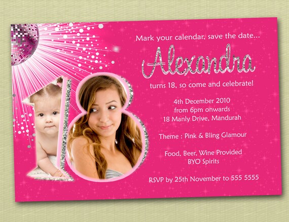 Personalised Bling Birthday Invitations 18th 21st 30th 40th - You Print Il_570xn