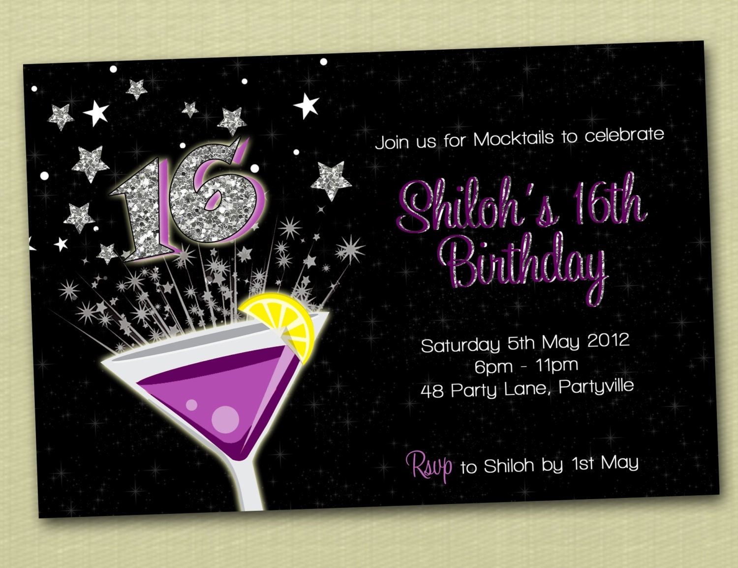 Personalised Bling Birthday Invitations 16th 18th 21st You