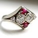 Vintage Art Deco Old European Cut OEC Diamond and Ruby Ring 14kt White Gold