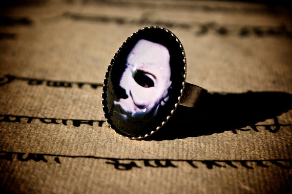 Halloween Michael Myers Serial Killer Ring on Brushed Silver Adjustable