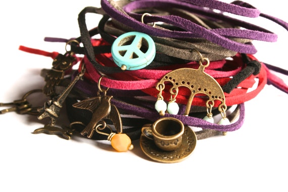 Custom Leather Wrap Bracelet Design Your Own You Pick Color and Charm Necklace or Anklet