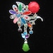 Vintage Multi Color Rhinestone Enamel & Cabochon Floral Brooch