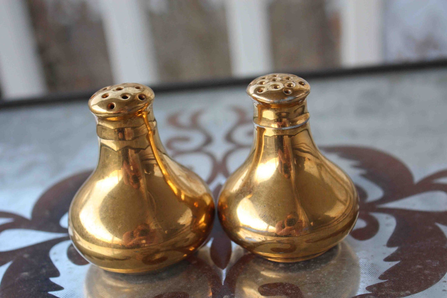 Vintage // Gold // Small Salt and Pepper Shakers // Very light