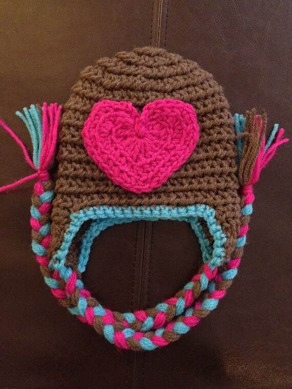 Items similar to Baby Newborn Heart Crochet Hat with Braided Tassels Boy Girl Photo Prop Made to