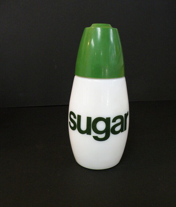 Pyrex Corning Gemco Sugar Dispenser Green White Milk Glass 70s
