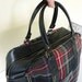 Perfect Black Plaid Tartan Overnight Luggage // Diaper Bag 60s Travel Handbag Purse