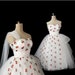 Vintage 1950s Strapless Tulle Wedding Dress, Embroidered Strawberries XS