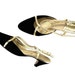 Size 10 Vintage Johansen Sling-Back Kitten Heels Black Suede / Gold Metallic Leather