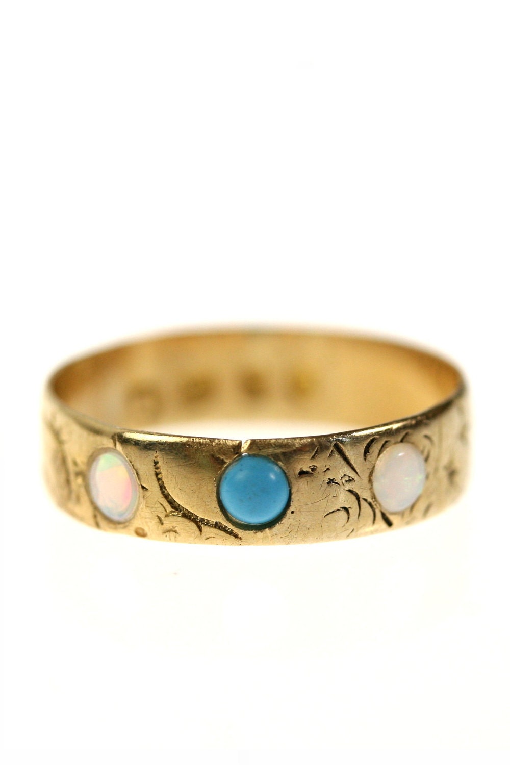 Victorian 18k Gold Turquoise & Opal Ring Wedding Bridal Band