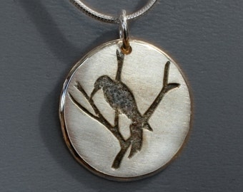 Silver Jewelry, Silver Jewellery, Silver Pendant, Tree Pendant, Bird Jewelry, Woodpecker Pendant.