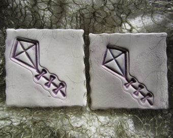 SALE Ceramic Purple and White Kite Tiles Mosaics Supplies Garden Art