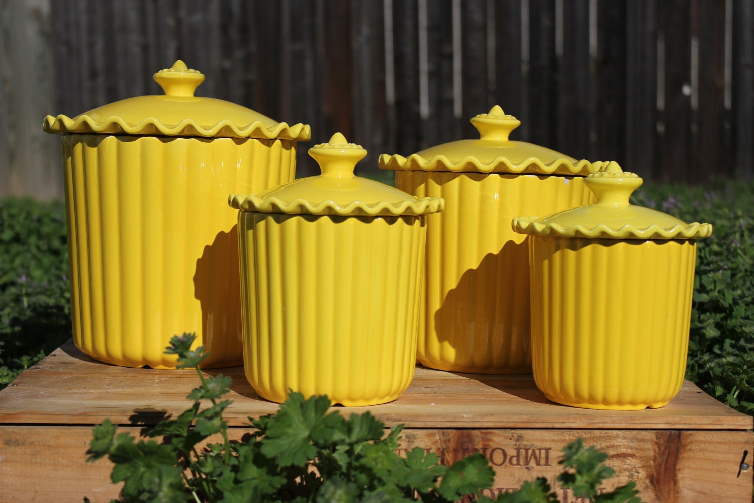 Cheery Yellow Ceramic Kitchen Canisters Set of 4