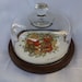 Vintage Wood Ceramic Cheese Plate Glass Dome Cover. Goodwood. 1970s