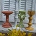 Upcycled Set of 4 Candle Holders Peach Green White Yellow Candle Sticks upcycled Cottage Chic