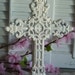 Reserved For Kate, White Distressed Cottage Chic Iron Ornate Cross Mantel Shelf Decor Shabby and Chic