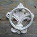 Iron Fleur De Lis Door Knocker Chippy White Cottage Chic wall decor Beach Cottage Wall hanging Towels