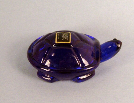 Glass Paperweight Oneida Turtle Cobalt Blue