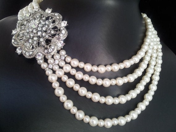 Emily Swarovski crystal multiple strand pearl necklace
