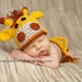Custom order Newborn crochet giraffe hat and diaper cover set - Photo prop