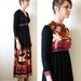 Boho Maxi Dress With Bib Vest Art Nouveau Black and Bold Purple Orange Brown Scenic Print Vintage 60s / 70s