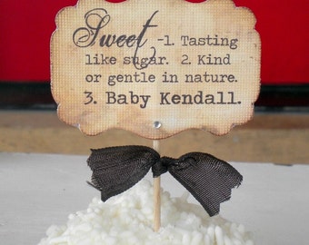 Personalized Sweet Definition Cupcake Toppers (10) Baby Cupcake Toppers-Baby Shower Decor-Baby Shower Topper-Custom Cupcake Topper-Food Pick