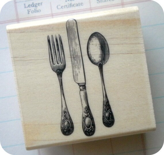 Silverware Stamp Wood Mount Stamp