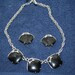 Black Stone and Silvertone Necklace and Earrings Clip Ons Vintage Retro