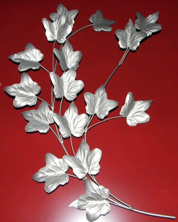 Metal Leaf Wall Decor Painted Nickel Silver Set of 2