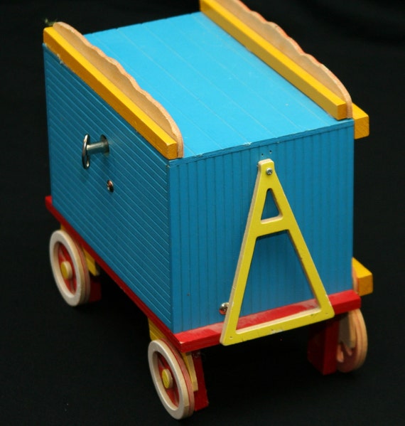 Vintage Wooden Circus Train Car Music Box with Baby Animals