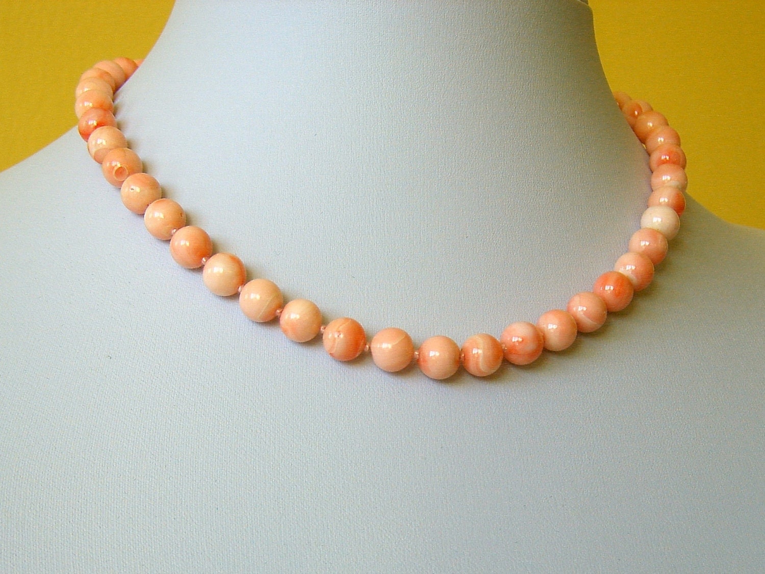 Genuine Vintage Pink Coral Necklace. 8mm Beads. 16. Hand