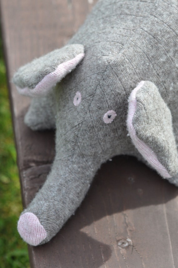 Wool Elephant Stuffed Animal Made From Recycled Sweaters