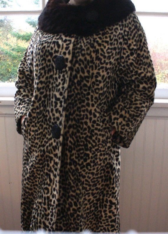 Rare Vintage Long Mid Century Leopard Fur Coat with Real Fur