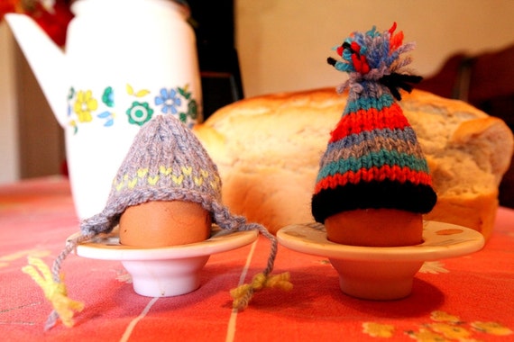 Two Stripey Bobble Ski Egg Hats