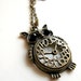 Antique Bronze Owl Pendant Clock Necklace with Bold Black Eyes for Women, Teens, Girls