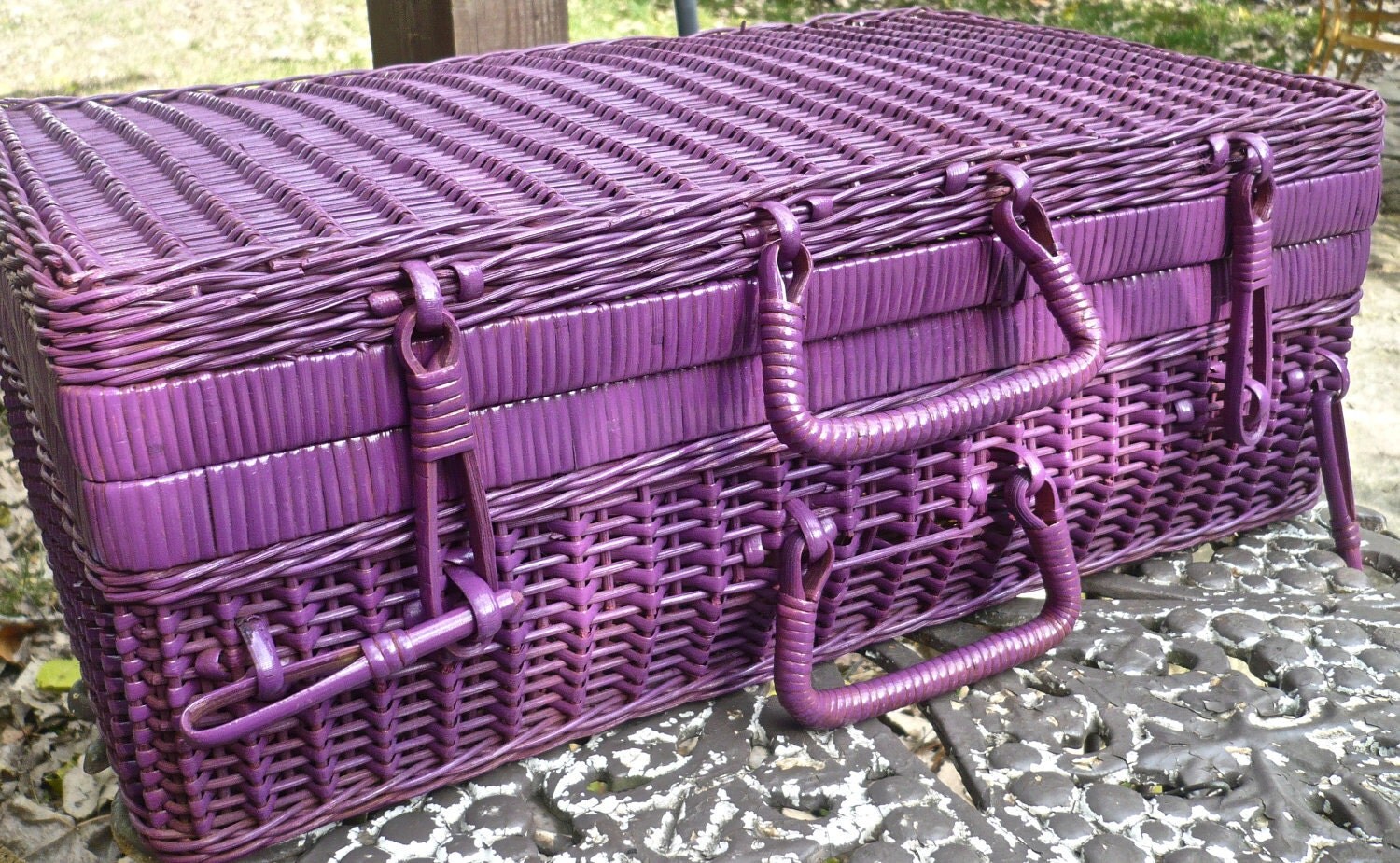 Wicker Picnic Basket Purple This item is Reserved for Meg