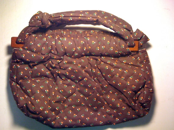 Vintage Handmade Brown Quilted Floral Handbag 1970s CLEARANCE 50% Off Was 15.00